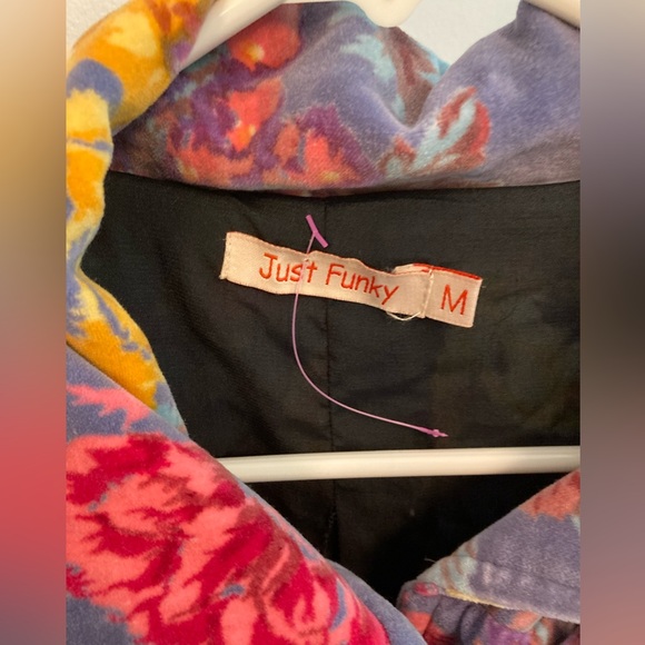 Just Funky Velvet Floral Trench Coat Boho pink Button up Style M - Picture 7 of 8